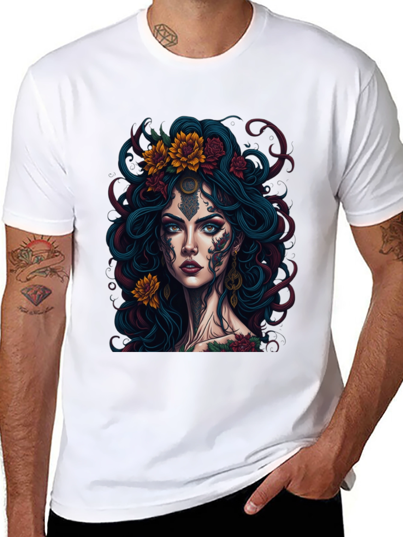 Mystic Floral Tattoo Graphic Tee