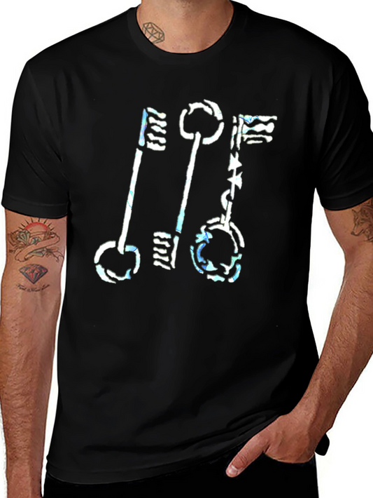 Abstract Keys Graphic Print Black T-Shirt