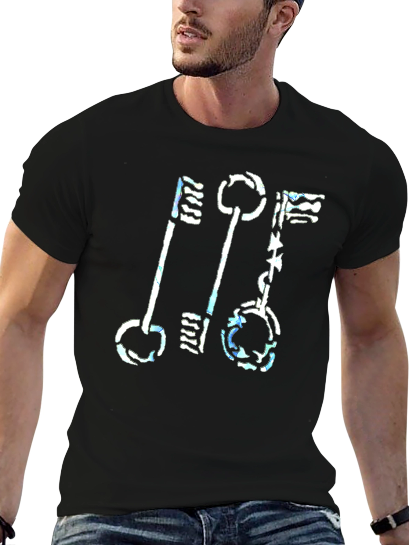 Abstract Keys Graphic Print Black T-Shirt