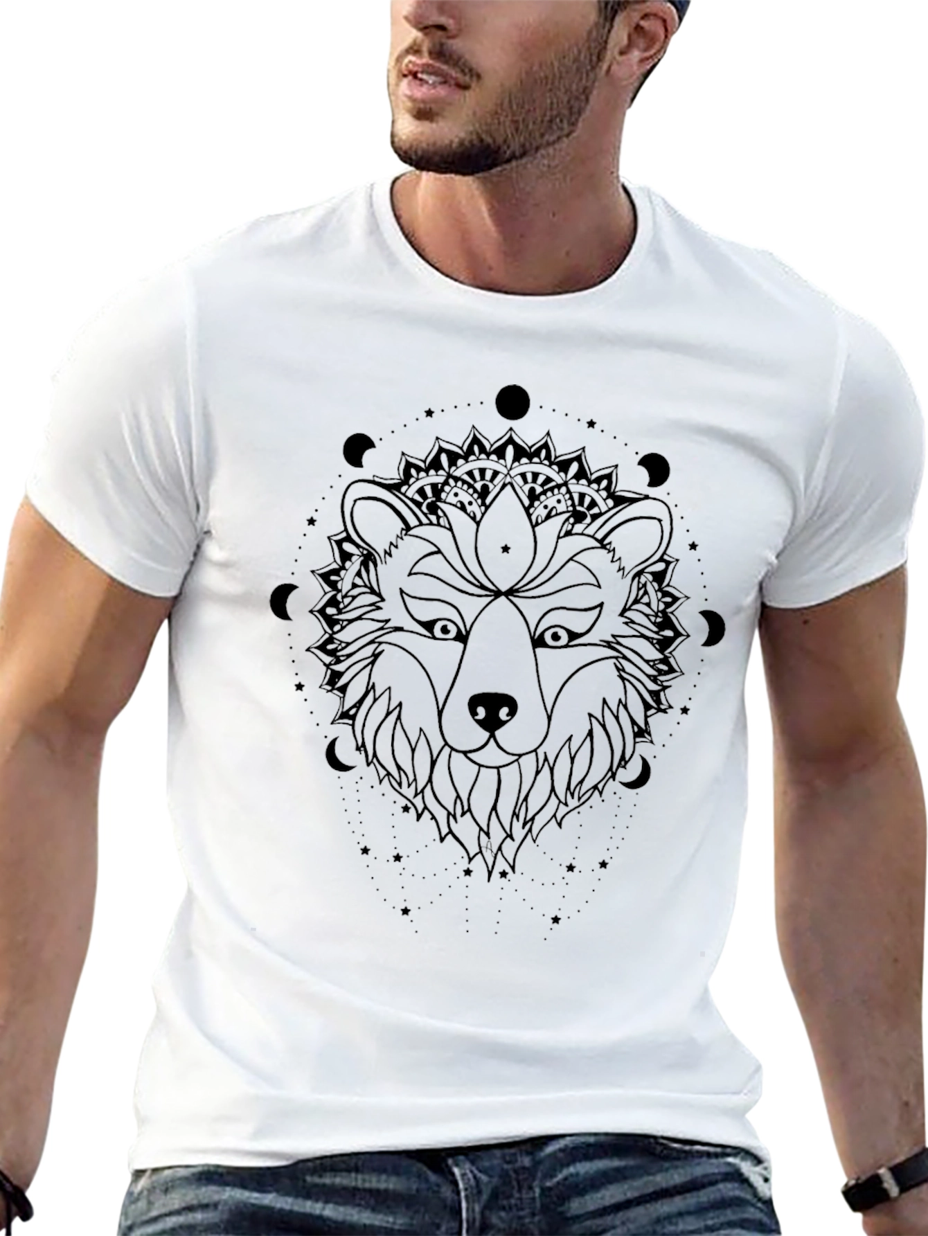 Mystic Bear Graphic Tee - Black Cotton Blend