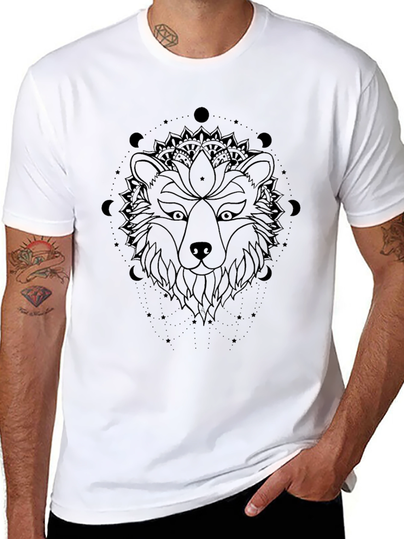 Mystic Bear Graphic Tee - Black Cotton Blend