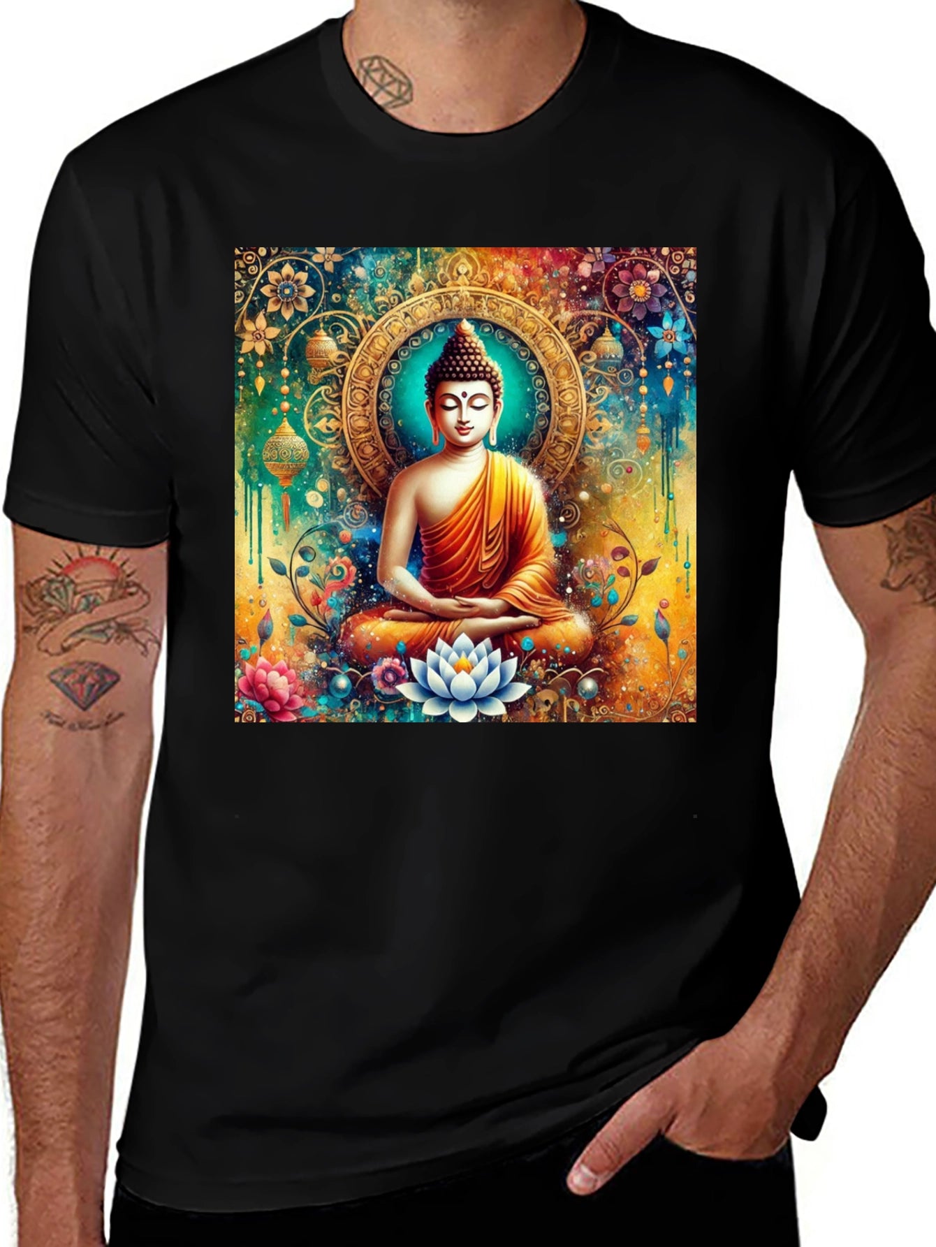 Buddha Art Graphic Print Black T-Shirt