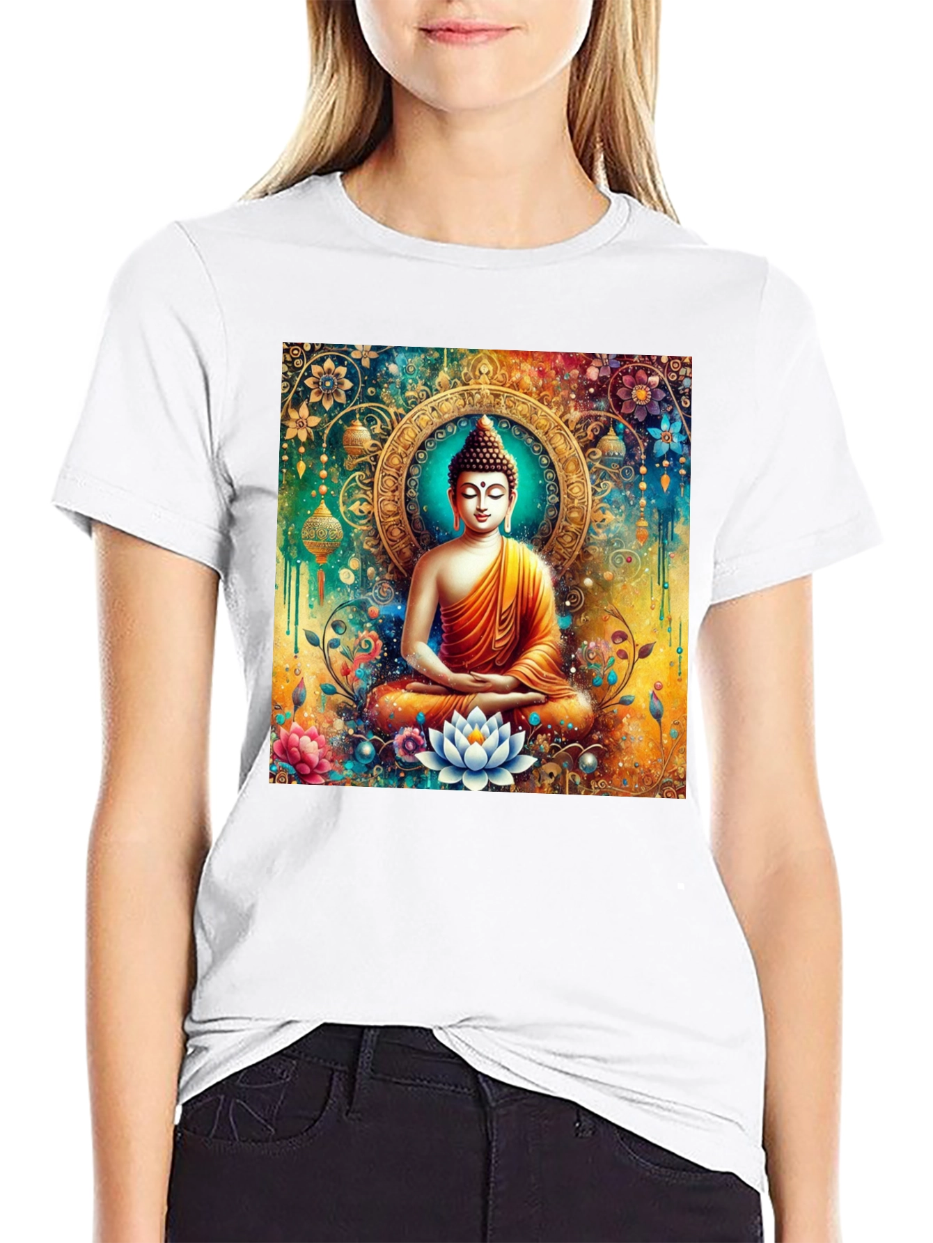 Buddha Art Graphic Print Black T-Shirt