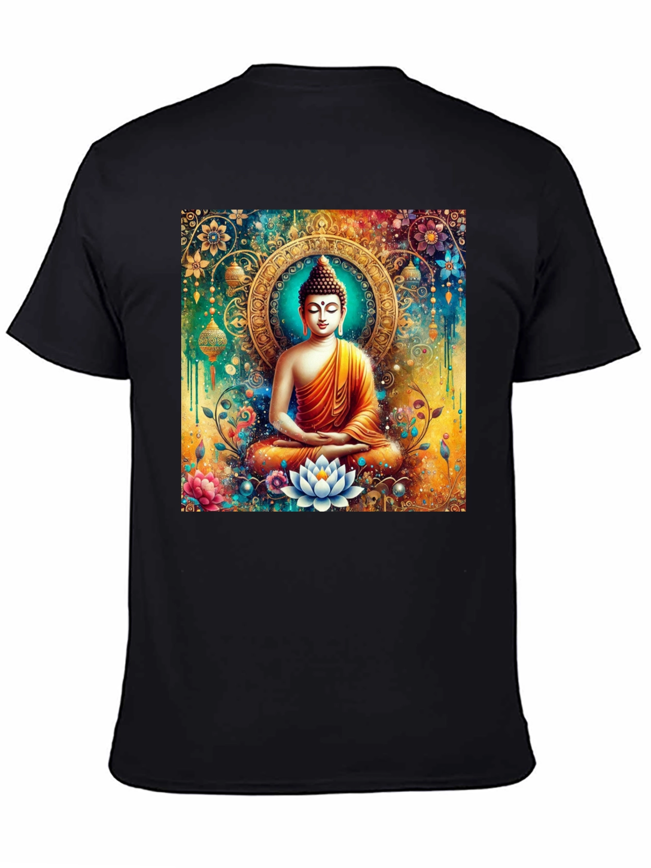 Buddha Art Graphic Print Black T-Shirt