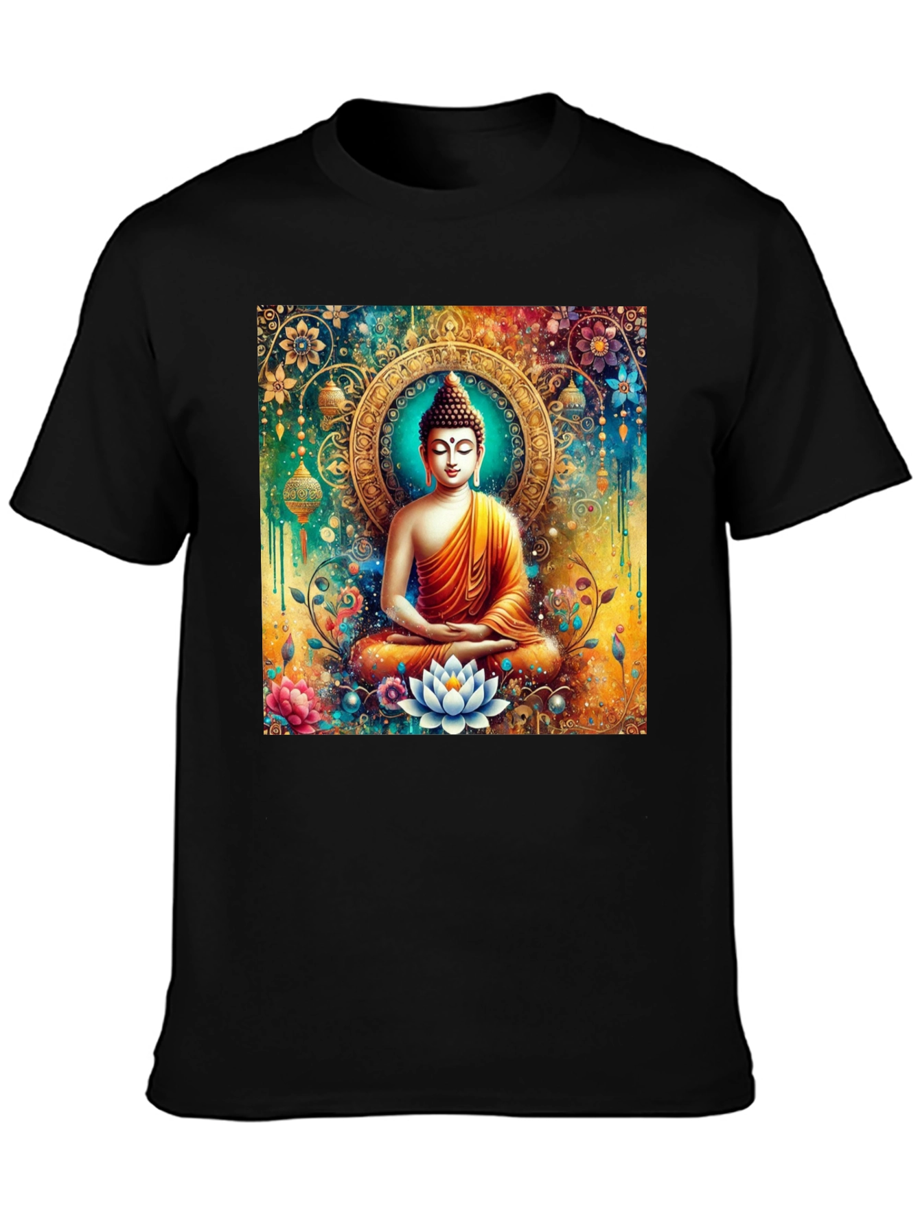 Buddha Art Graphic Print Black T-Shirt