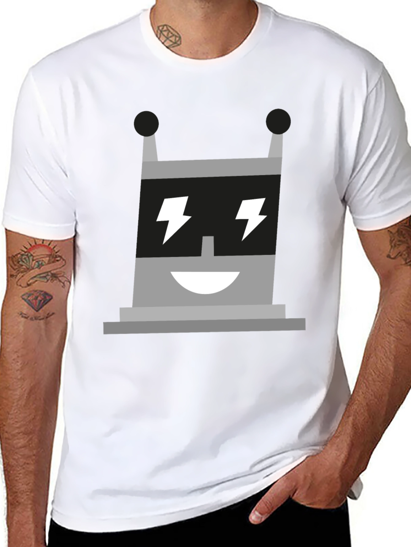 Electric Robot Graphic Tee - Black Cotton T-Shirt