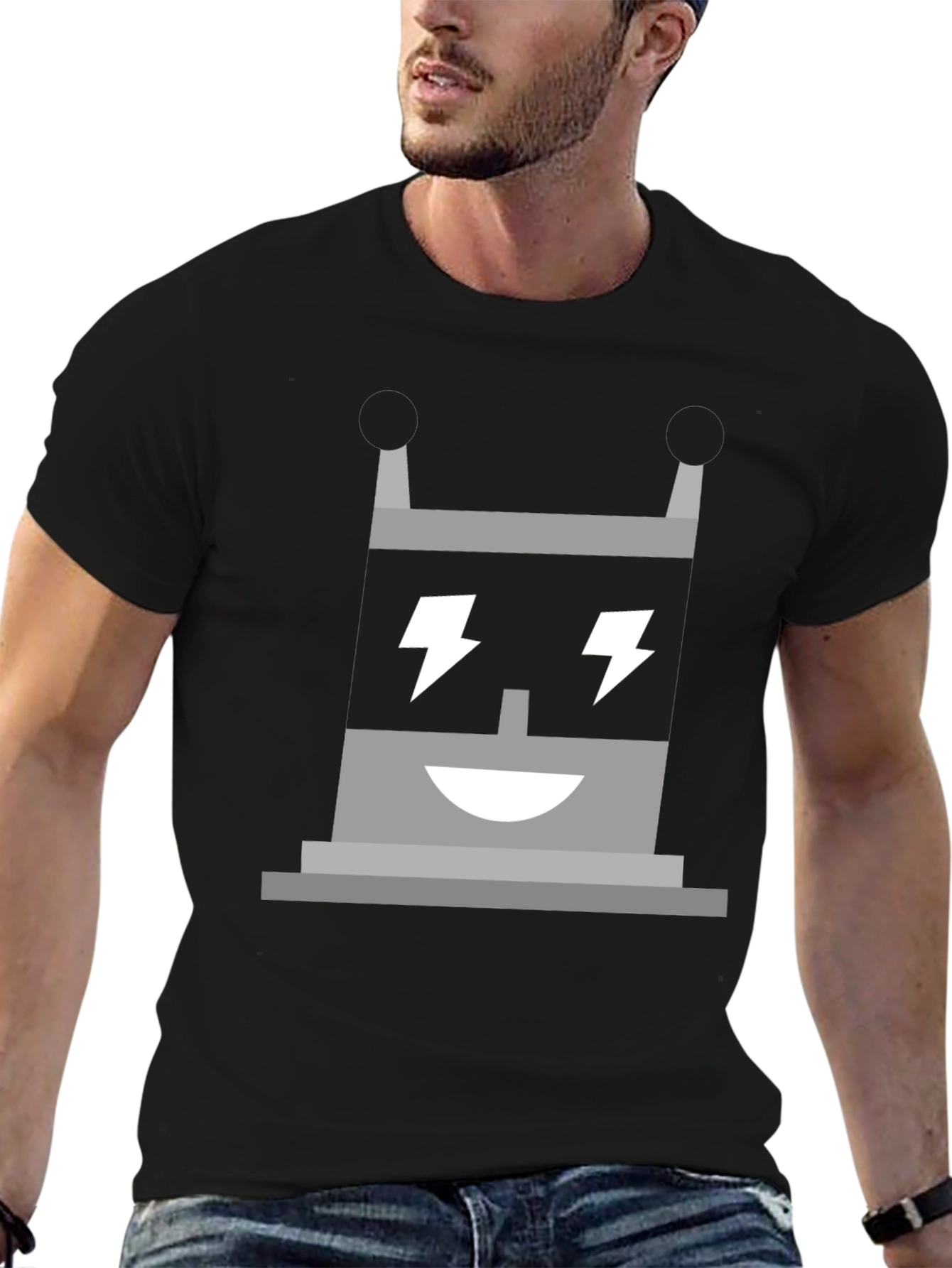 Electric Robot Graphic Tee - Black Cotton T-Shirt