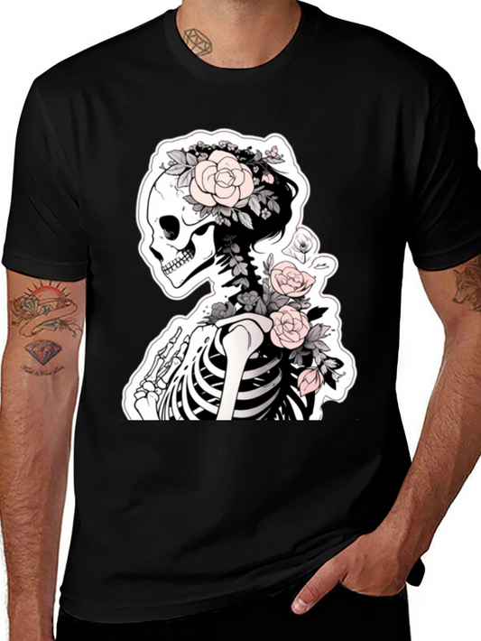 Floral Skeleton Graphic Tee - Unique Style