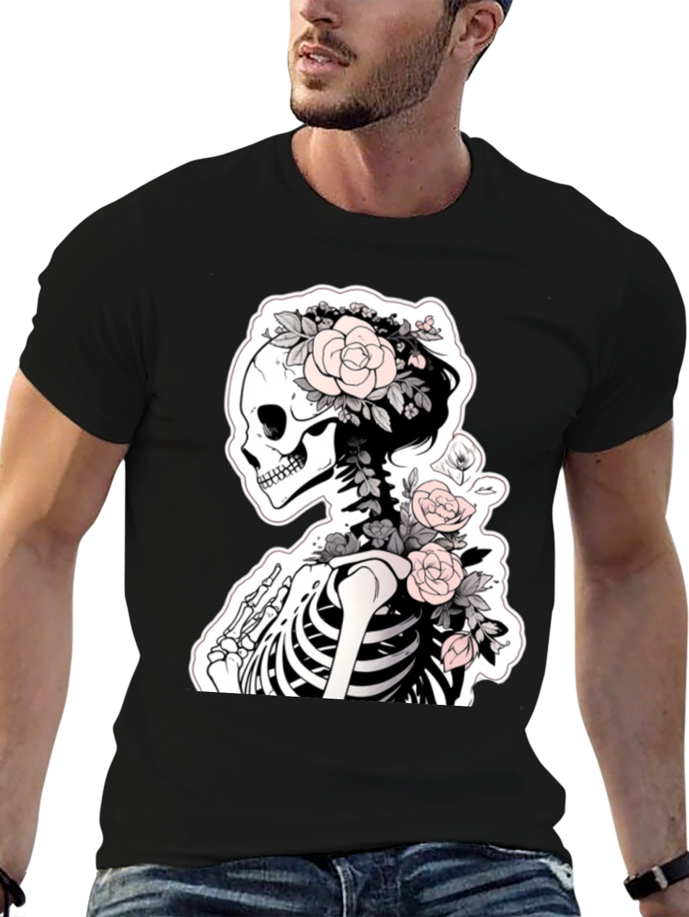 Floral Skeleton Graphic Tee - Unique Style