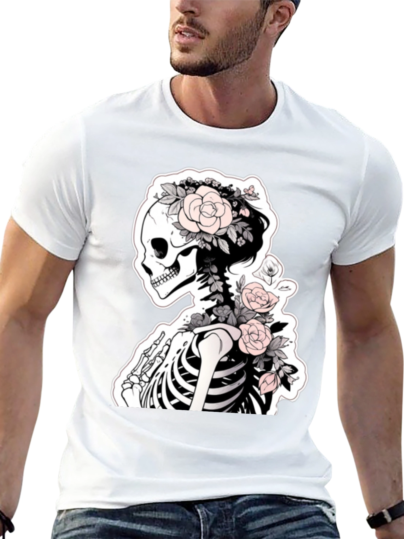 Floral Skeleton Graphic Tee - Unique Style