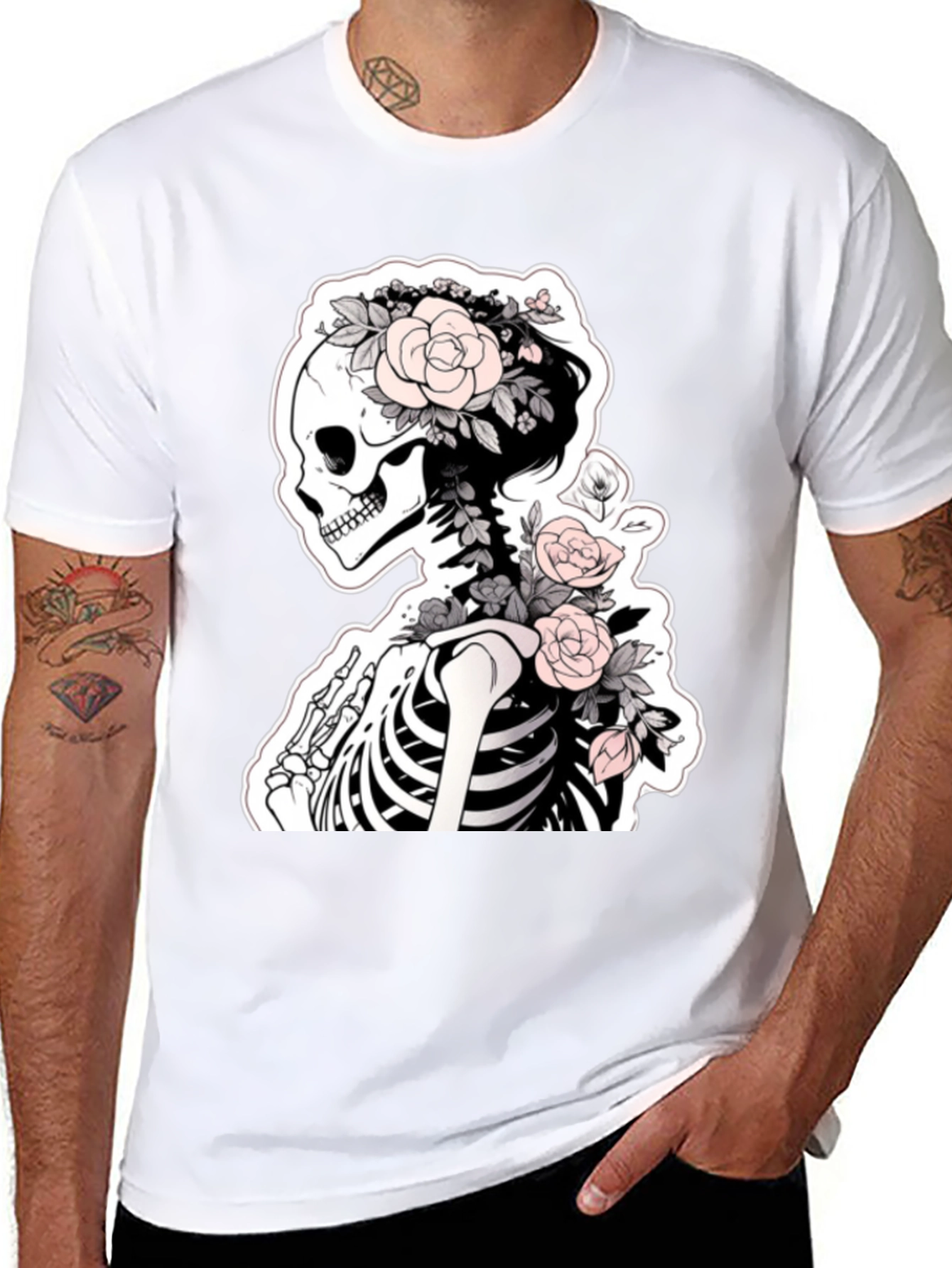 Floral Skeleton Graphic Tee - Unique Style