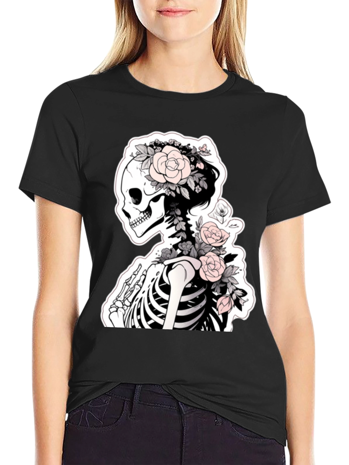 Floral Skeleton Graphic Tee - Unique Style