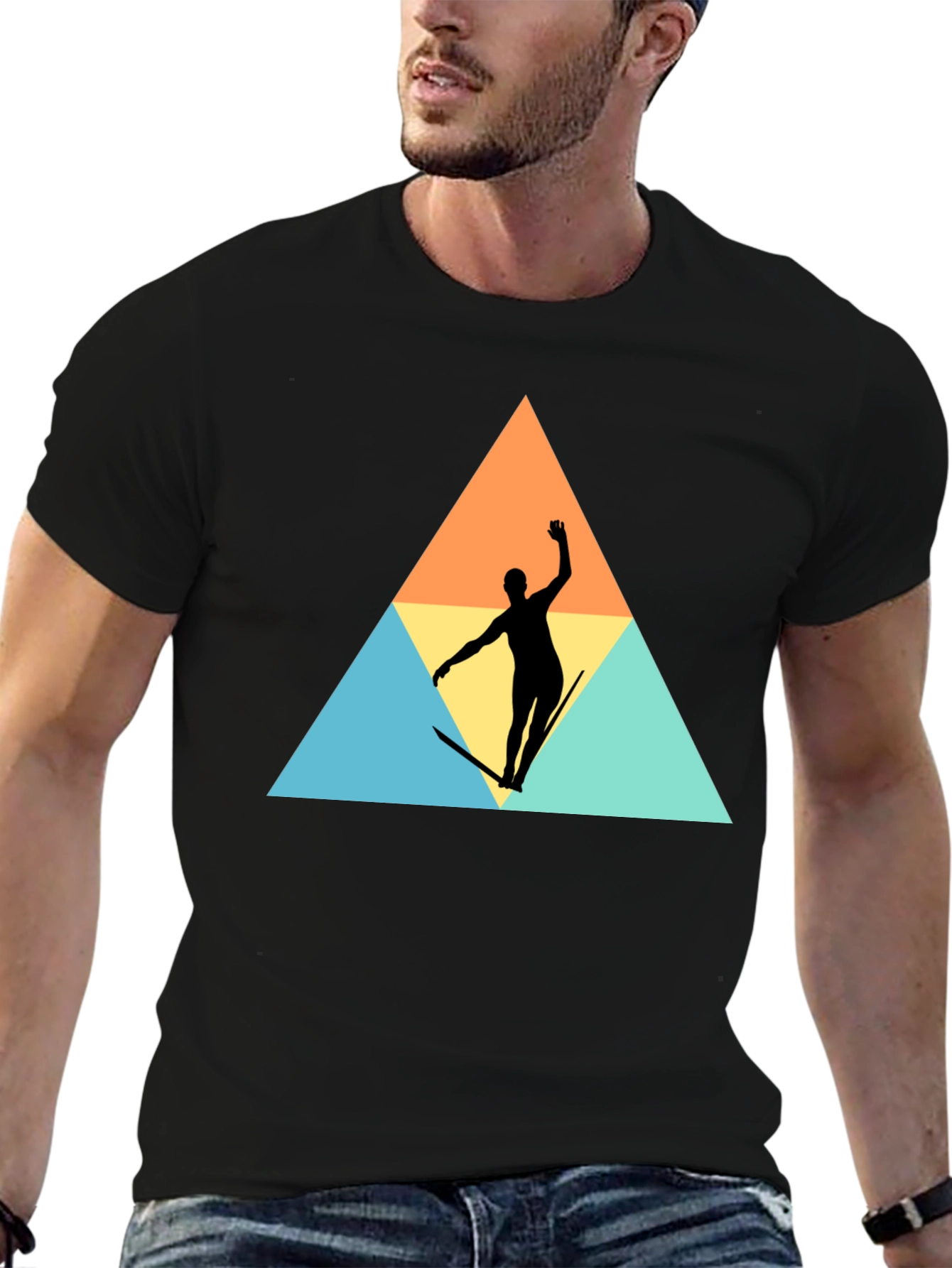 Retro Surfer Silhouette Graphic Tee - Black