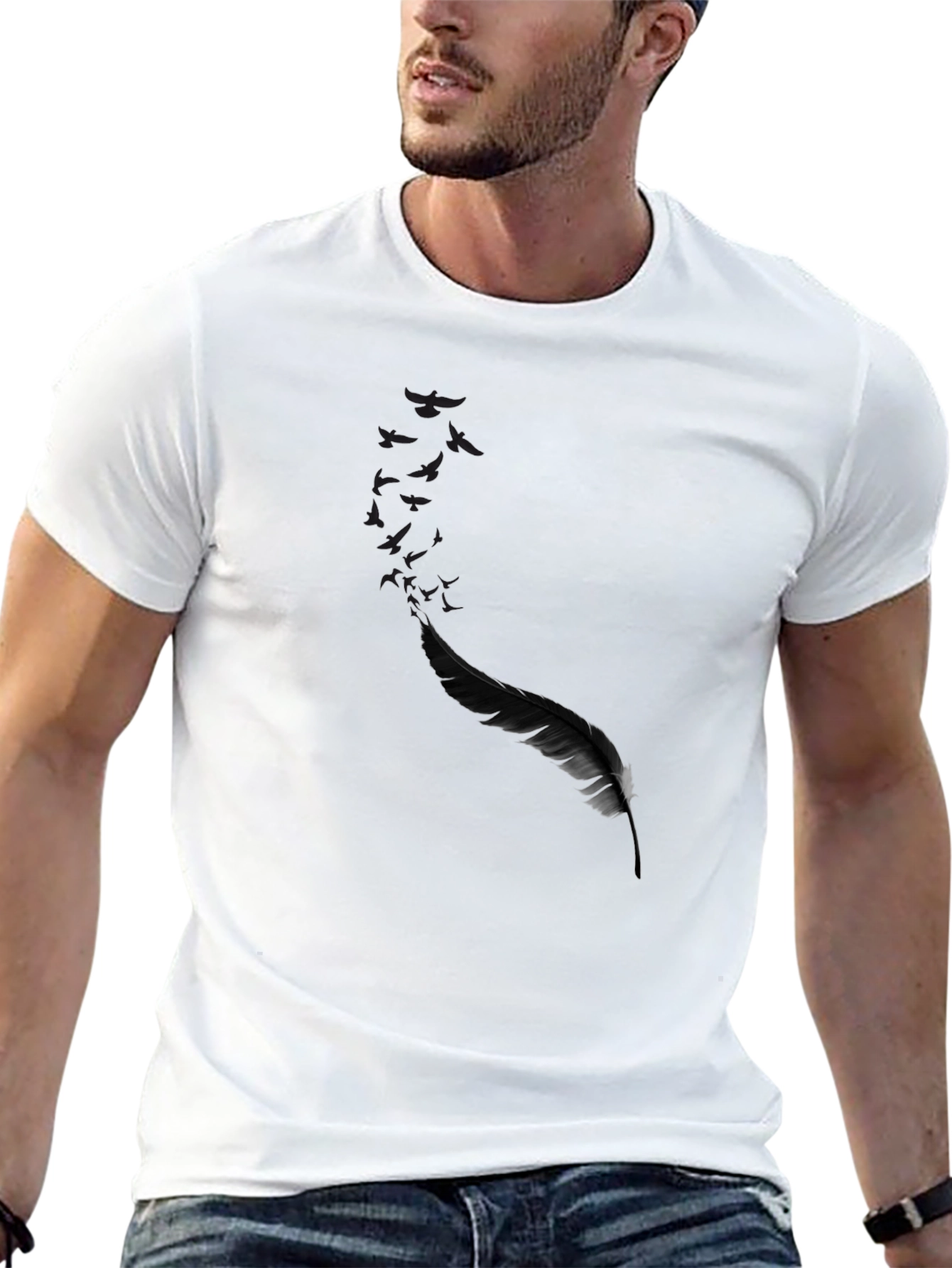 Black Feather Graphic Print Tee