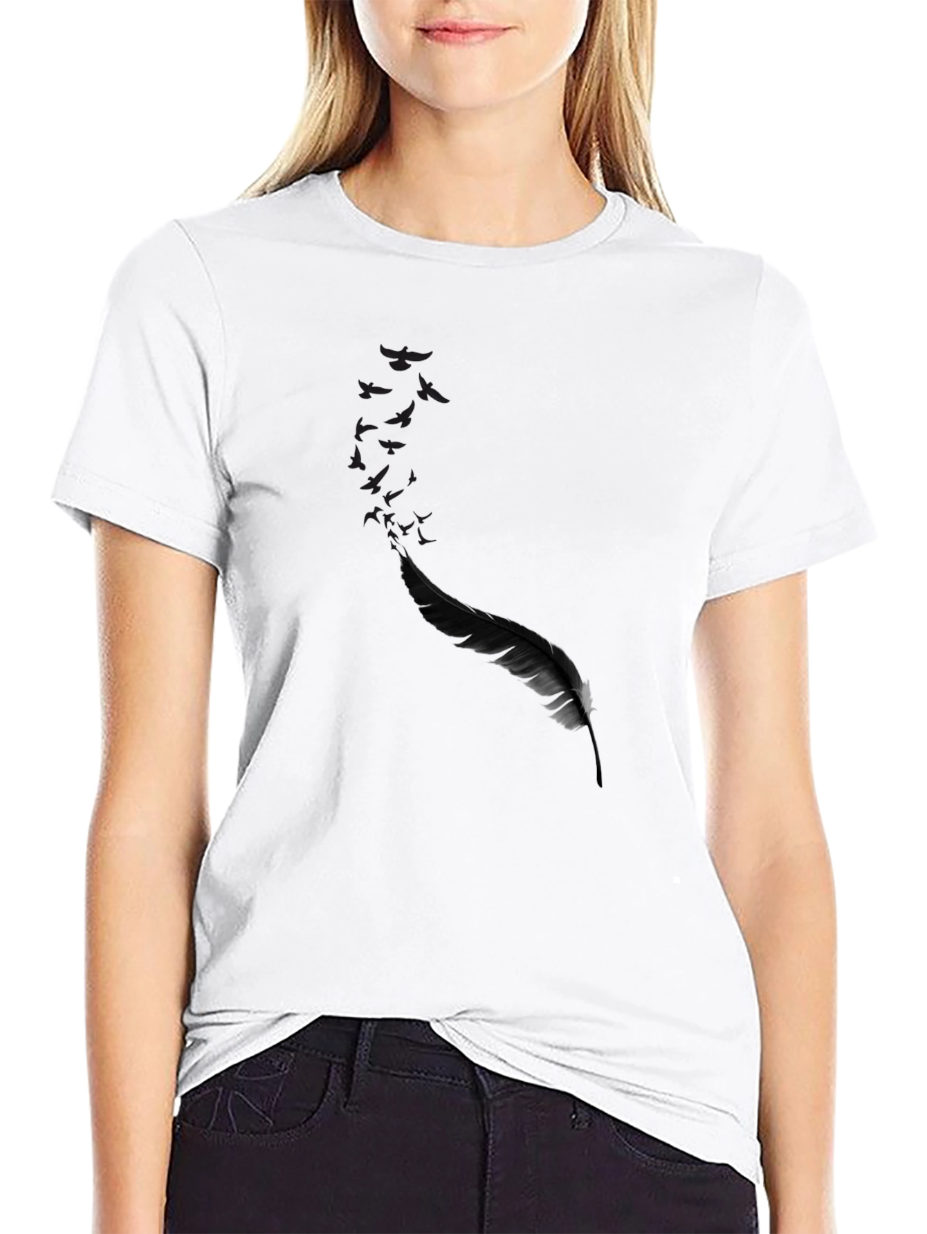 Black Feather Graphic Print Tee