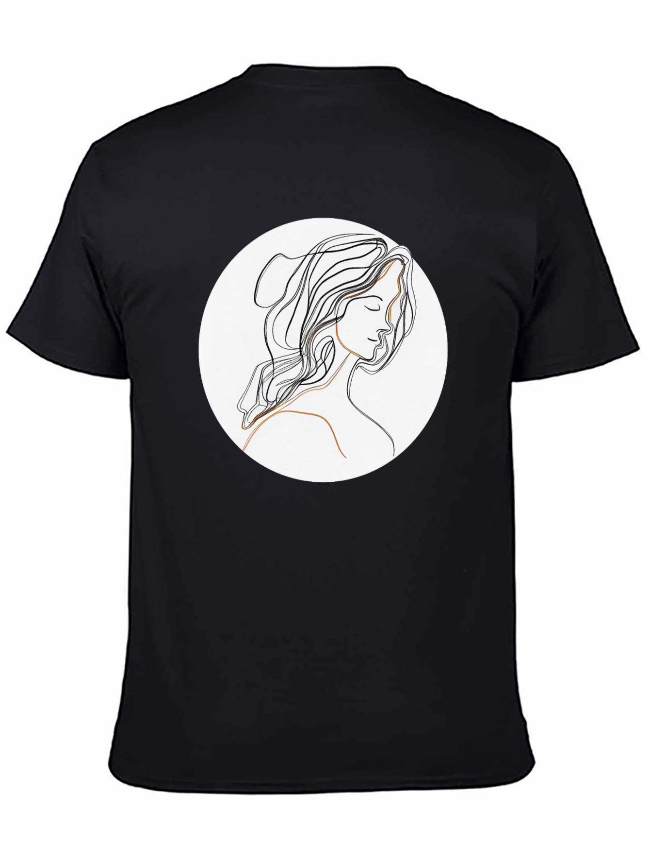 Elegant Line Art Woman Black T-Shirt
