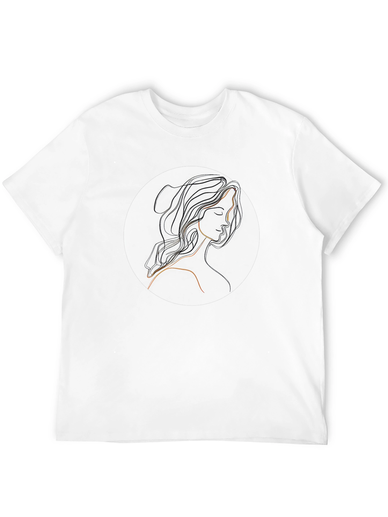 Elegant Line Art Woman Black T-Shirt