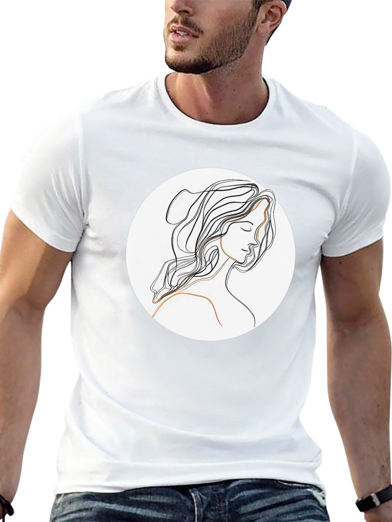 Elegant Line Art Woman Black T-Shirt
