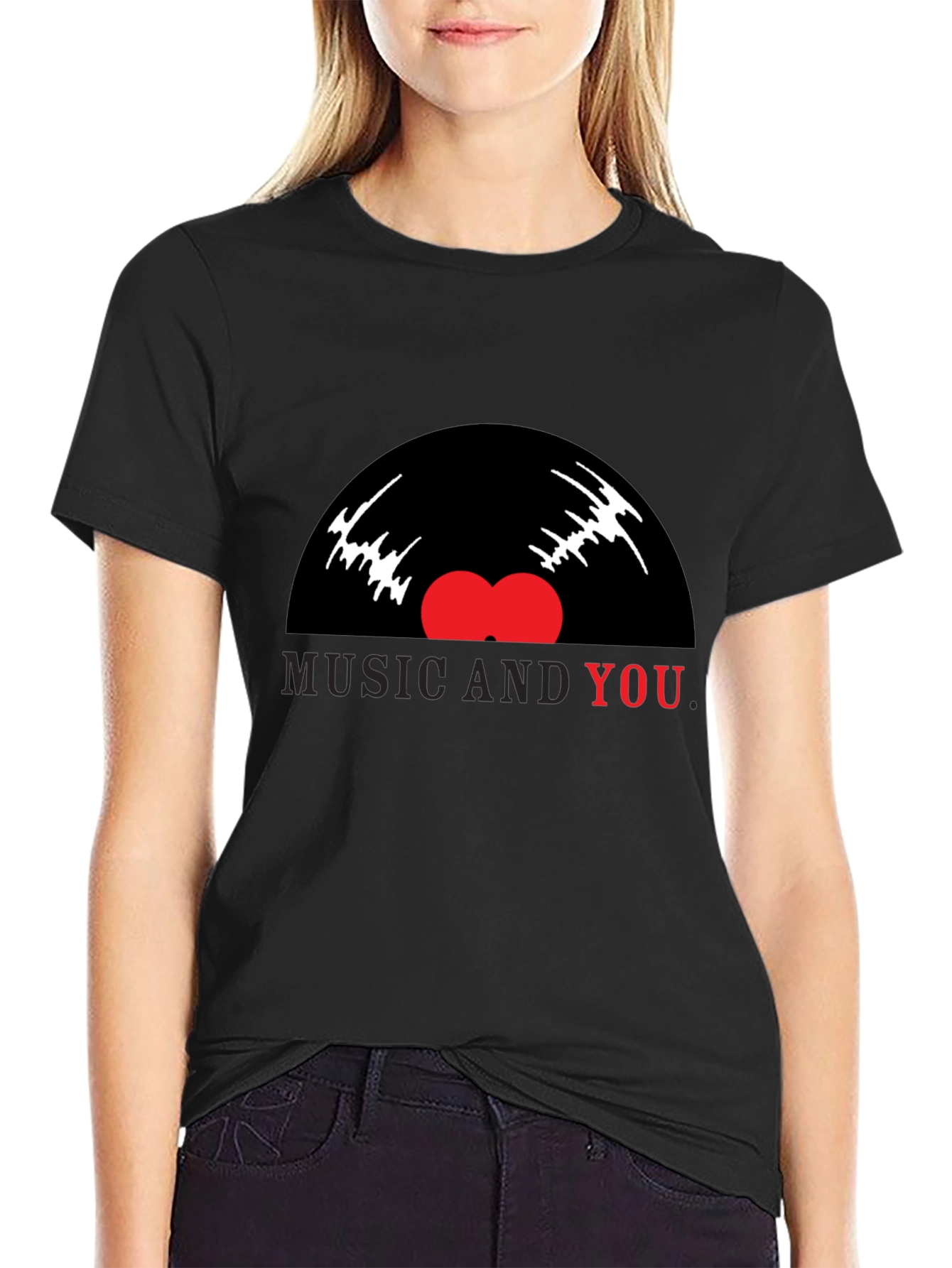 Music and You Graphic Tee - Black Cotton Blend