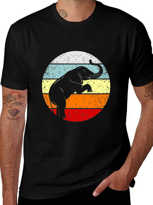 Retro Elephant Sunset Graphic Tee - Black