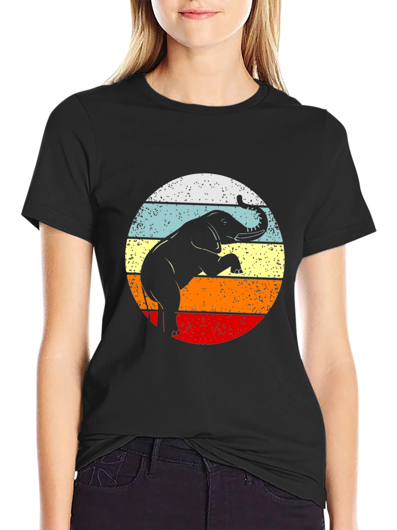Retro Elephant Sunset Graphic Tee - Black
