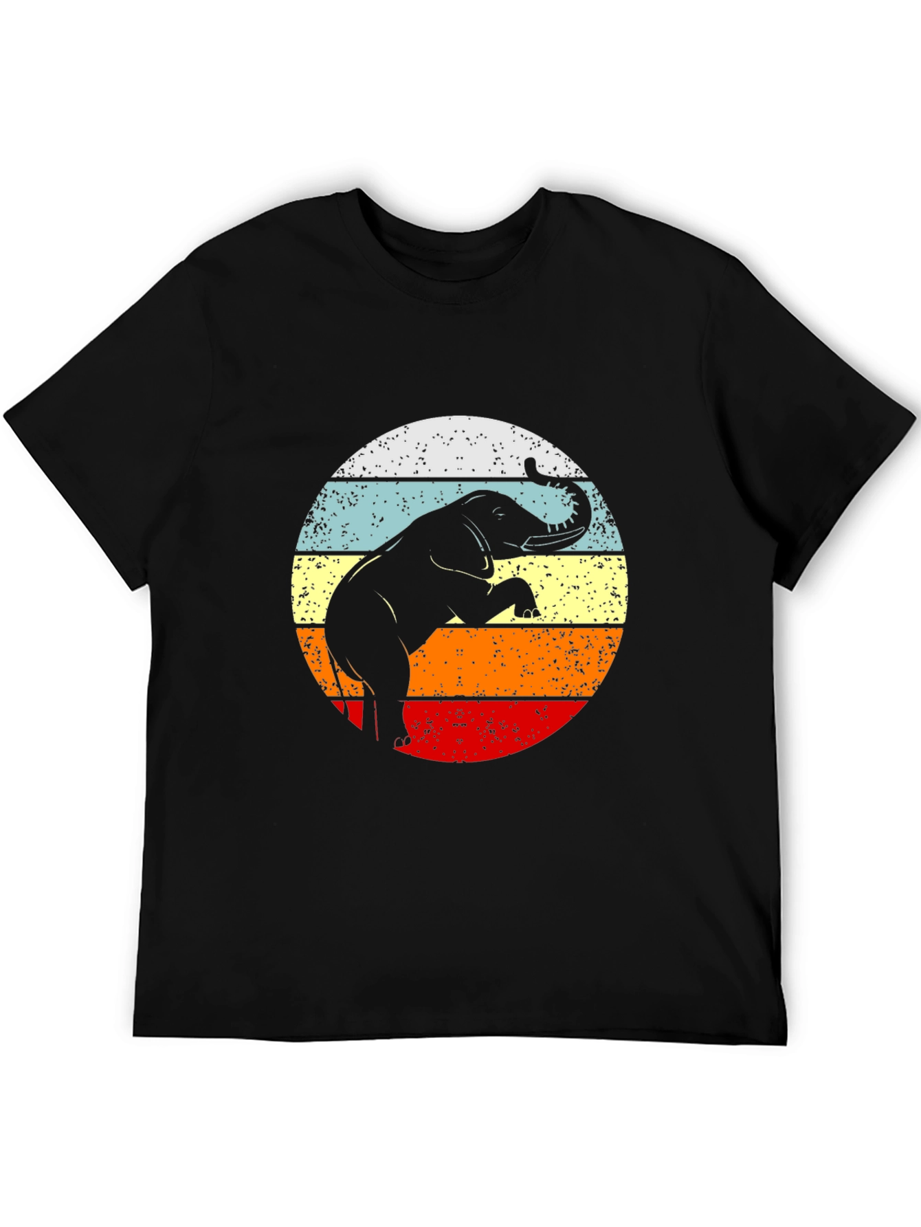 Retro Elephant Sunset Graphic Tee - Black