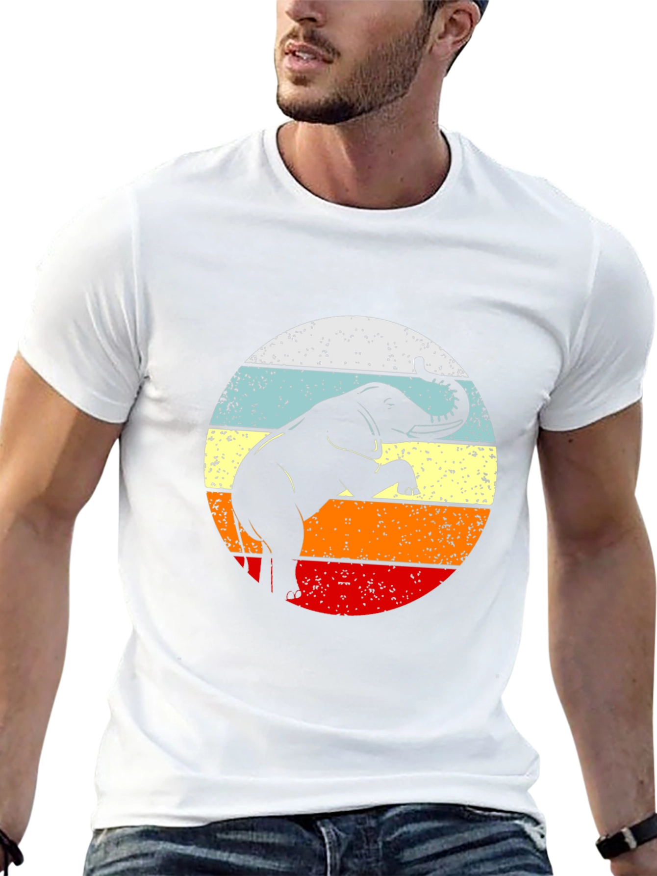 Retro Elephant Sunset Graphic Tee - Black