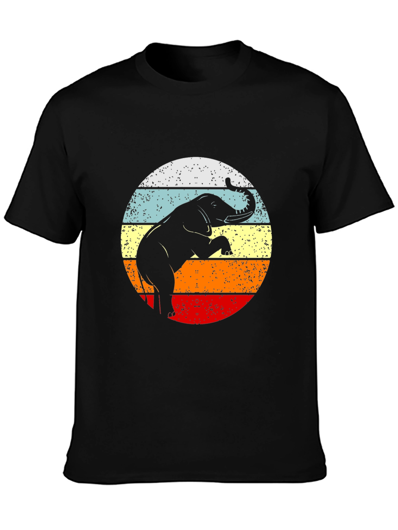 Retro Elephant Sunset Graphic Tee - Black