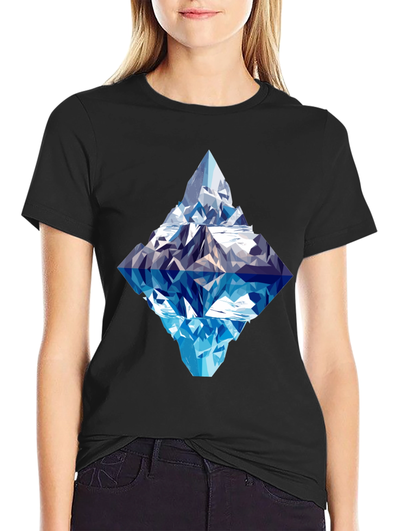 Geometric Iceberg Graphic Tee - Black Cotton Comfort