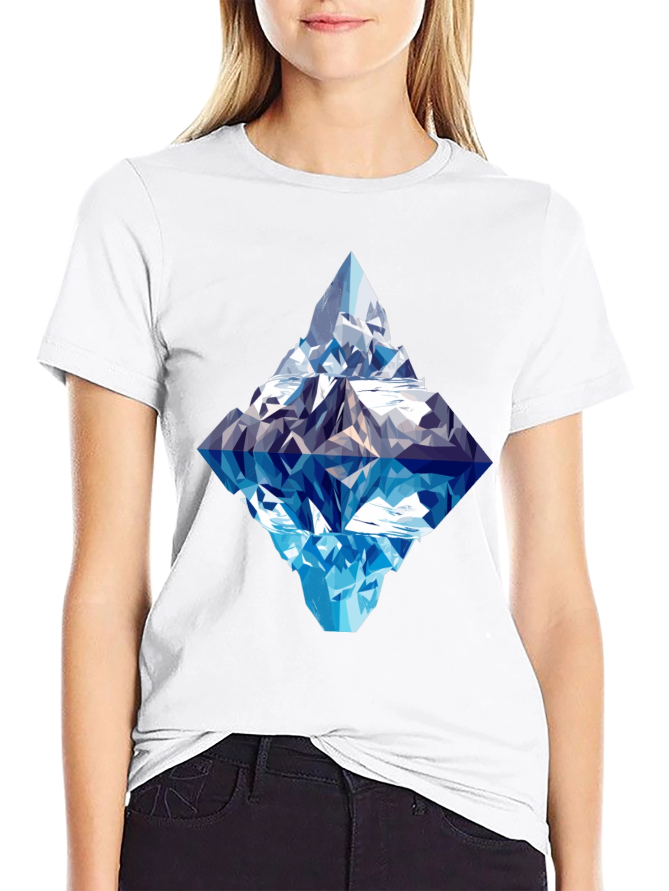 Geometric Iceberg Graphic Tee - Black Cotton Comfort