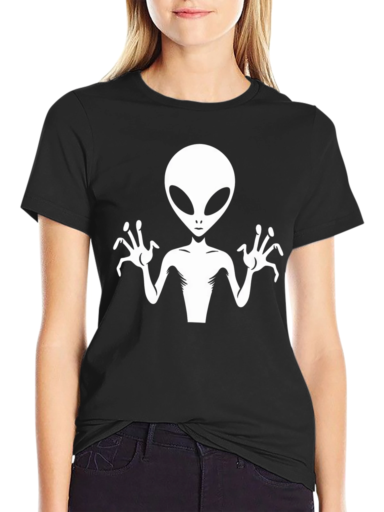 Alien Graphic Tee - Black Cotton T-Shirt