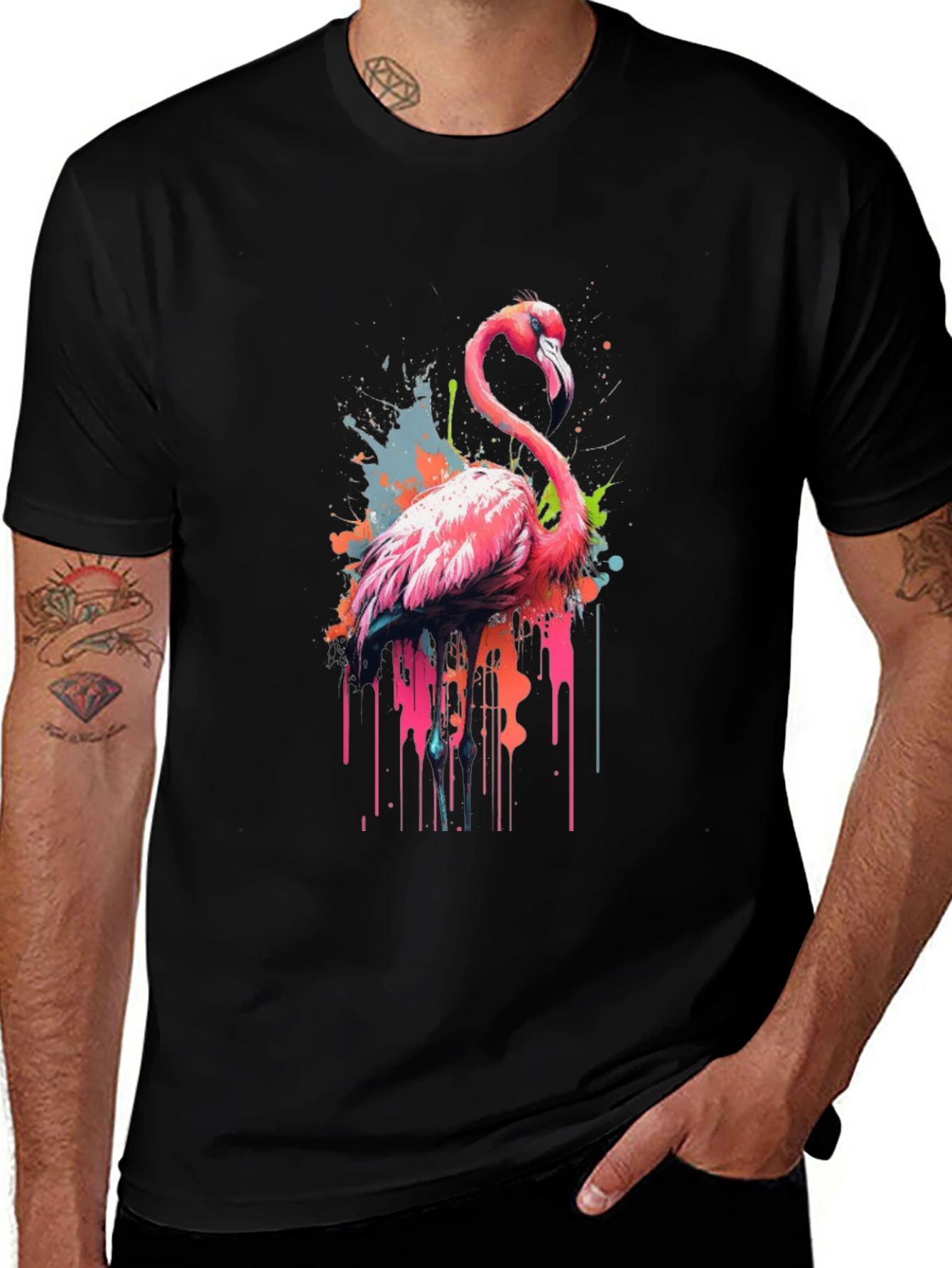 Flamingo Splash Graphic Tee - Modern Mens T-Shirt