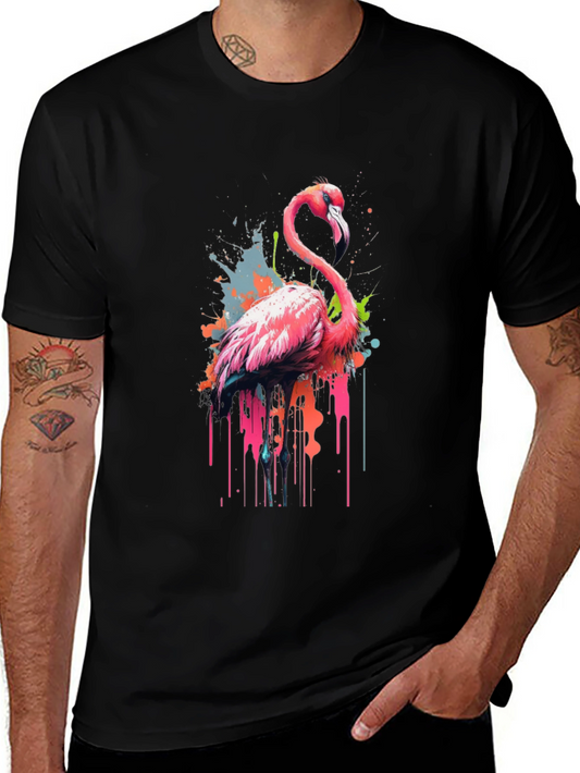 Flamingo Splash Graphic Tee - Modern Mens T-Shirt