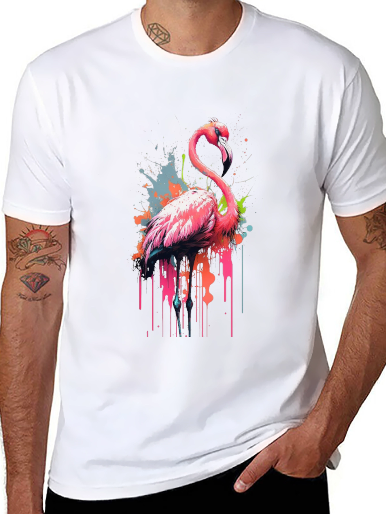 Flamingo Splash Graphic Tee - Modern Mens T-Shirt