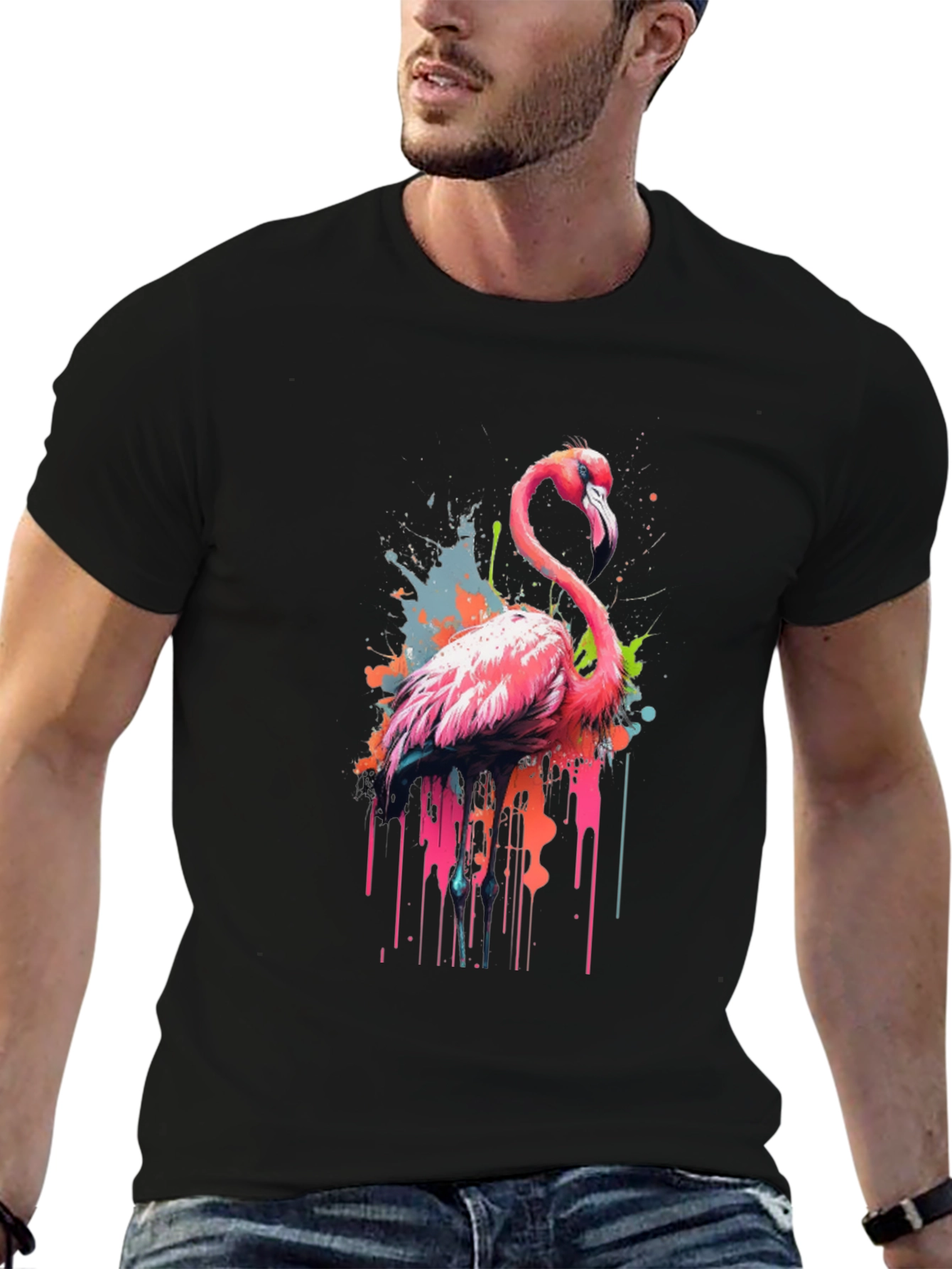 Flamingo Splash Graphic Tee - Modern Mens T-Shirt