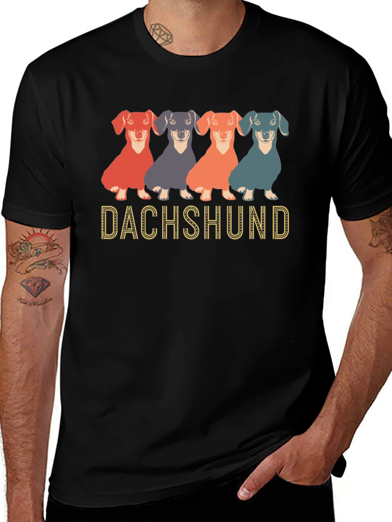Dachshund Dog Graphic Print Crew Neck T-Shirt