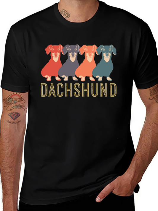 Dachshund Dog Graphic Print Crew Neck T-Shirt