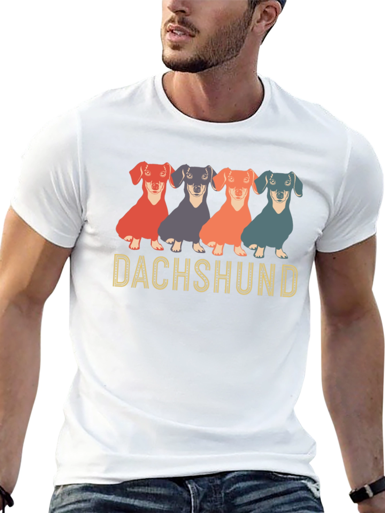 Dachshund Dog Graphic Print Crew Neck T-Shirt