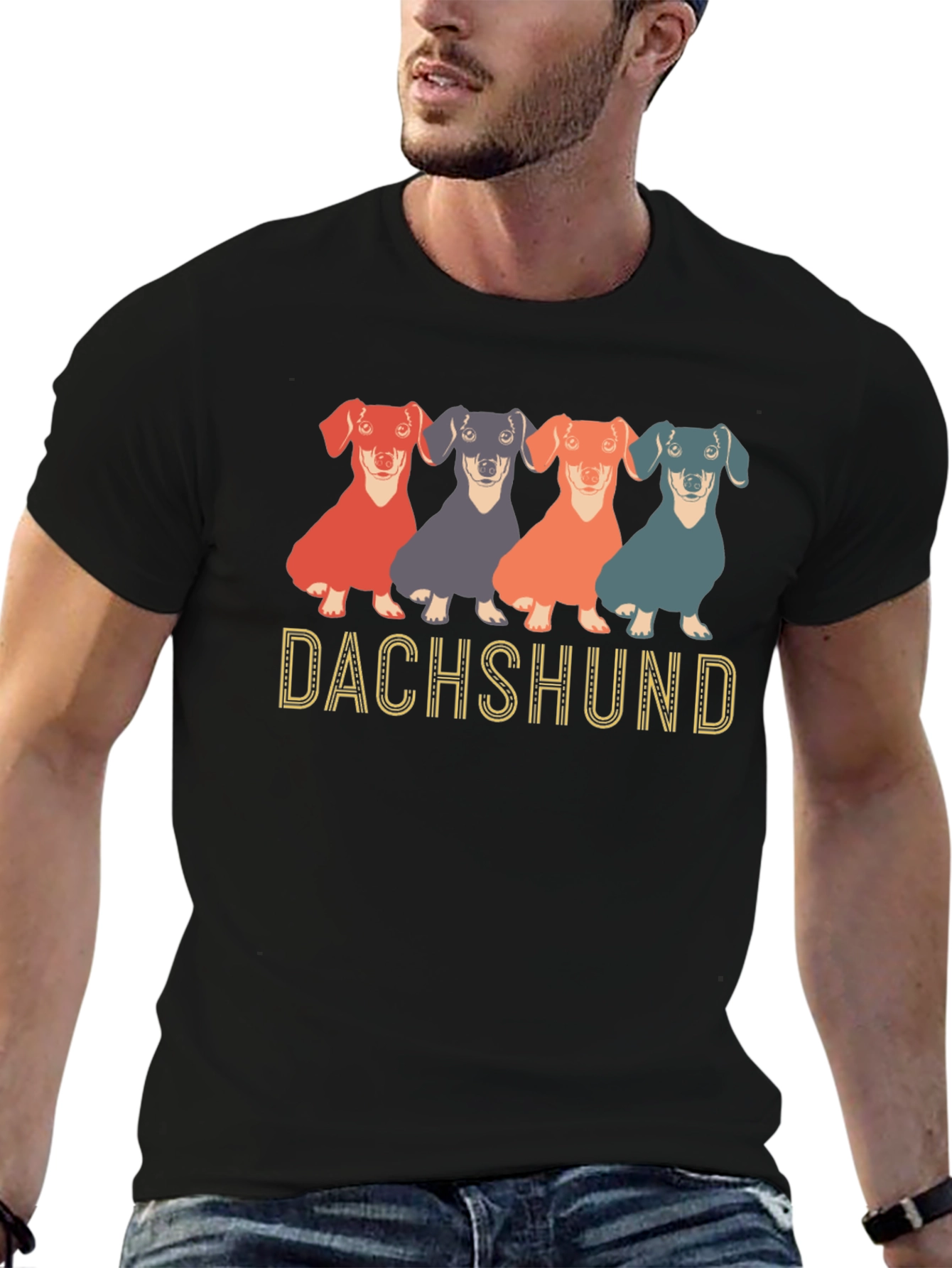 Dachshund Dog Graphic Print Crew Neck T-Shirt