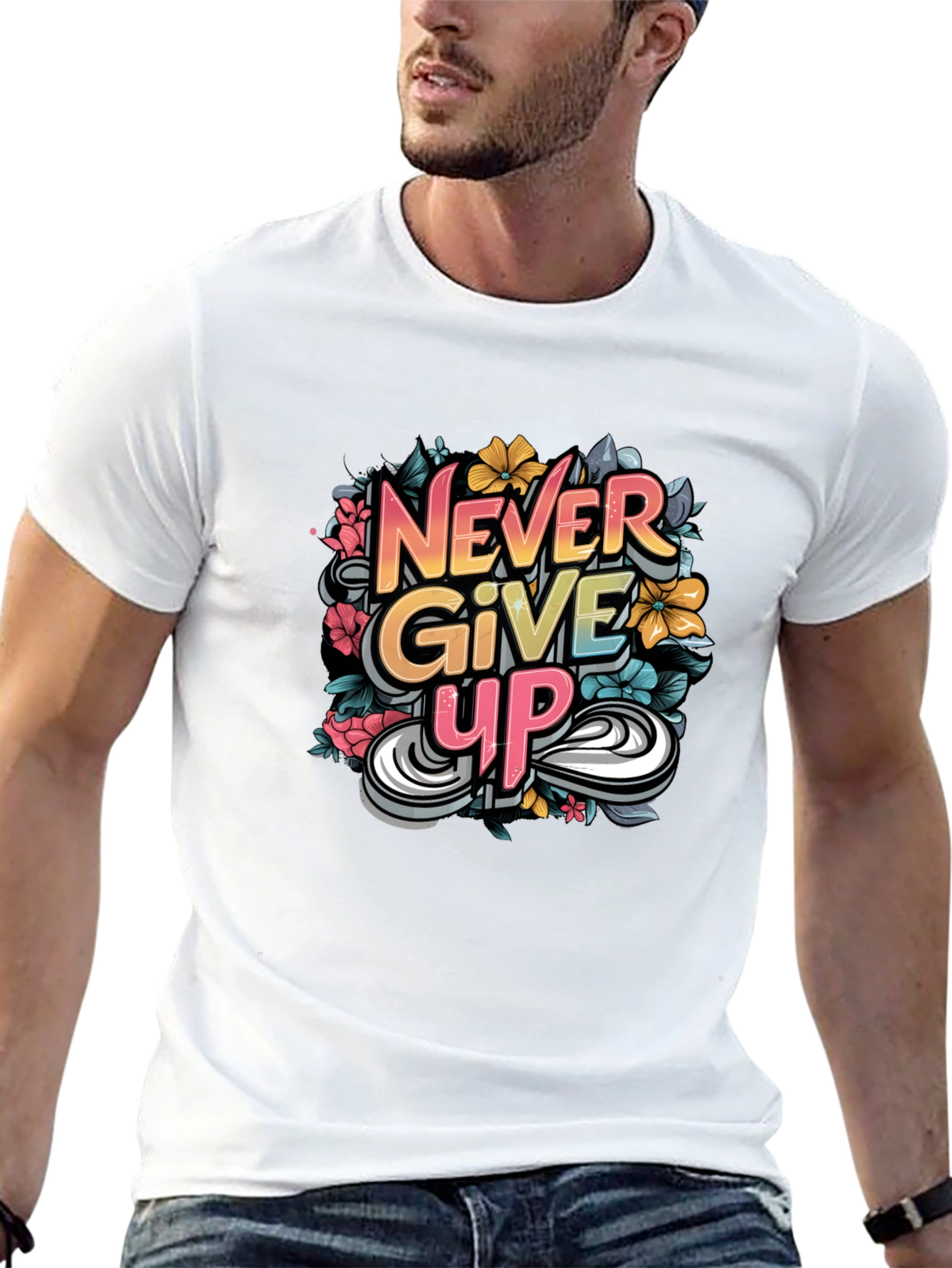 Never Give Up Graphic Print Tee
