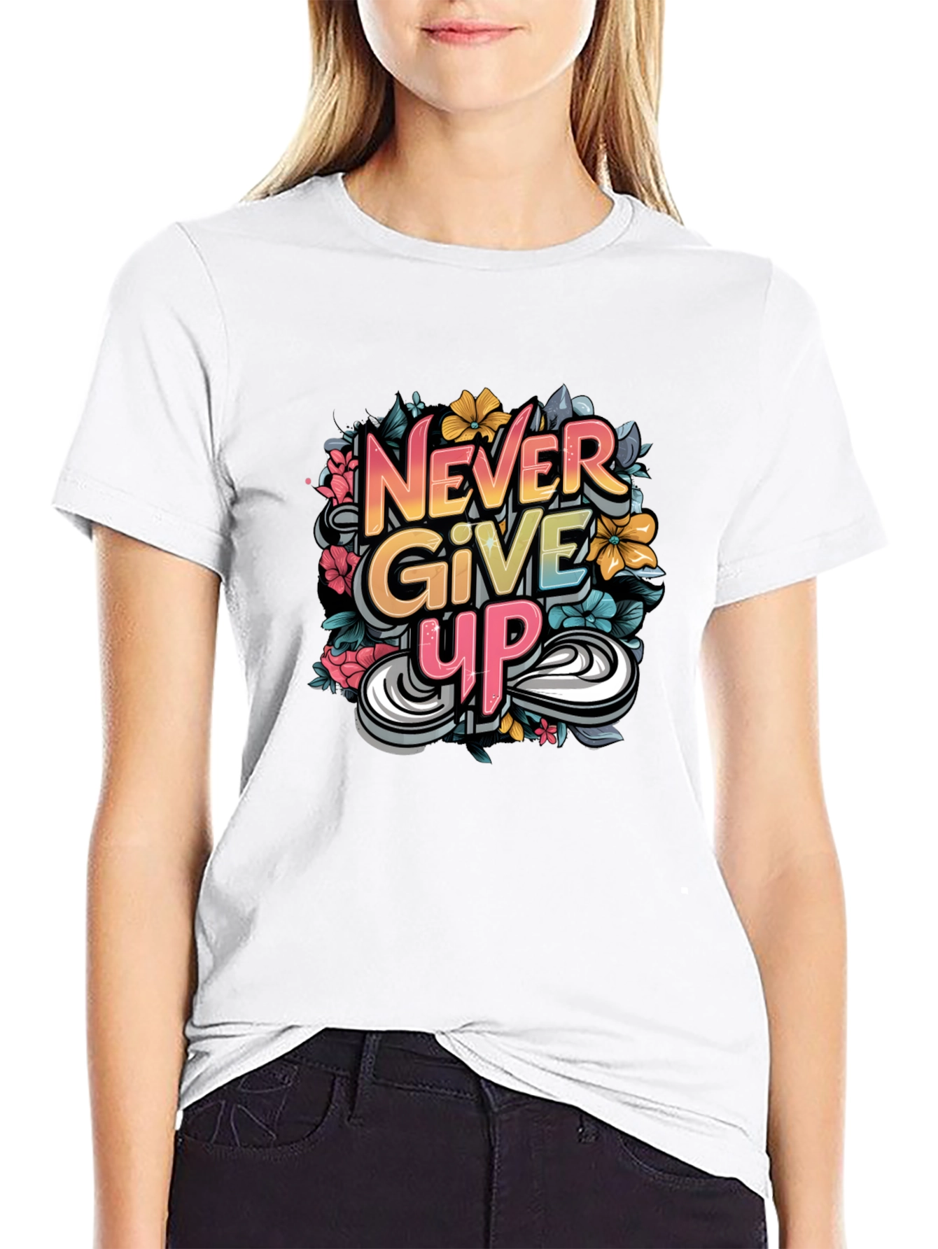 Never Give Up Graphic Print Tee