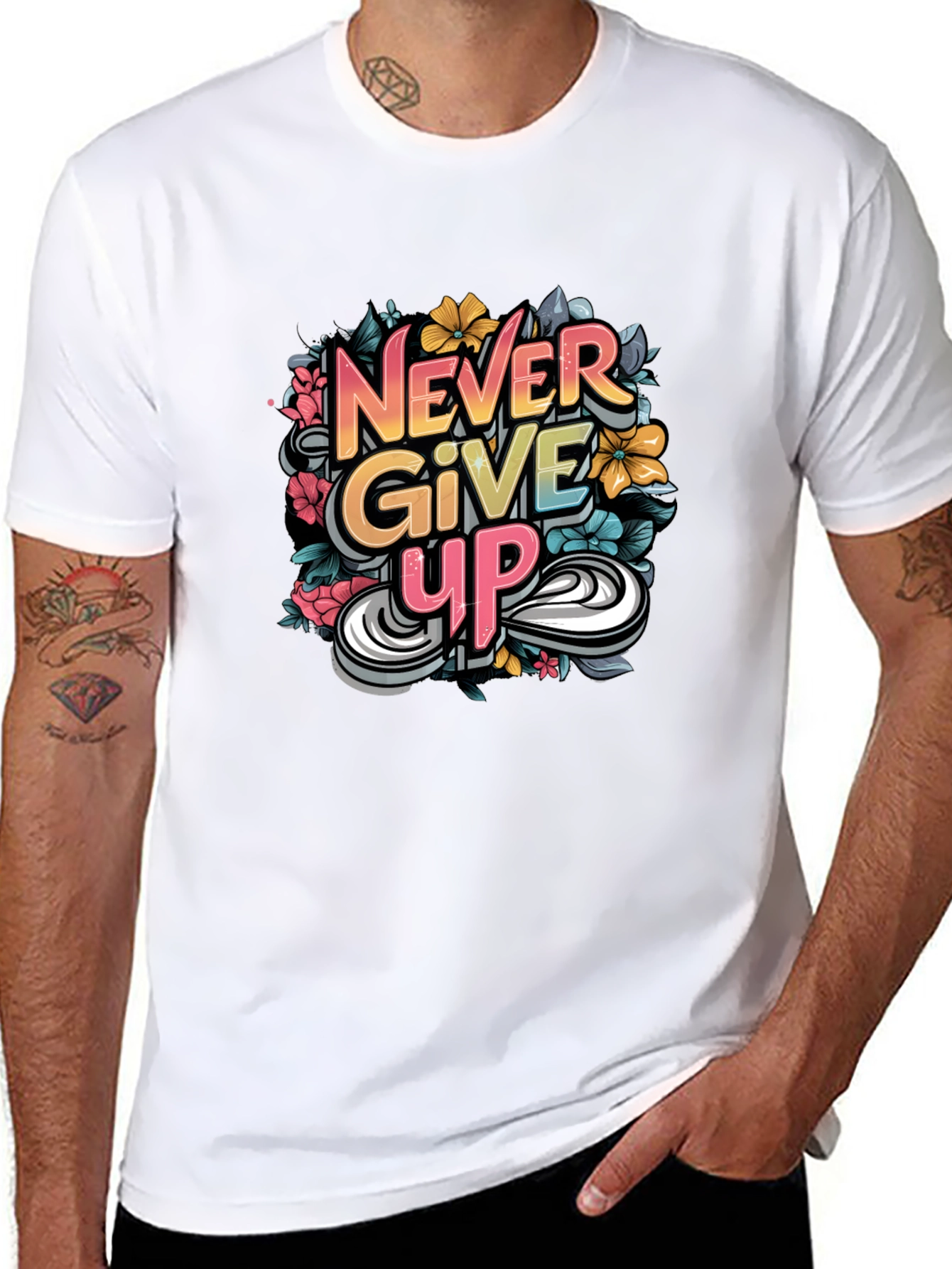 Never Give Up Graphic Print Tee