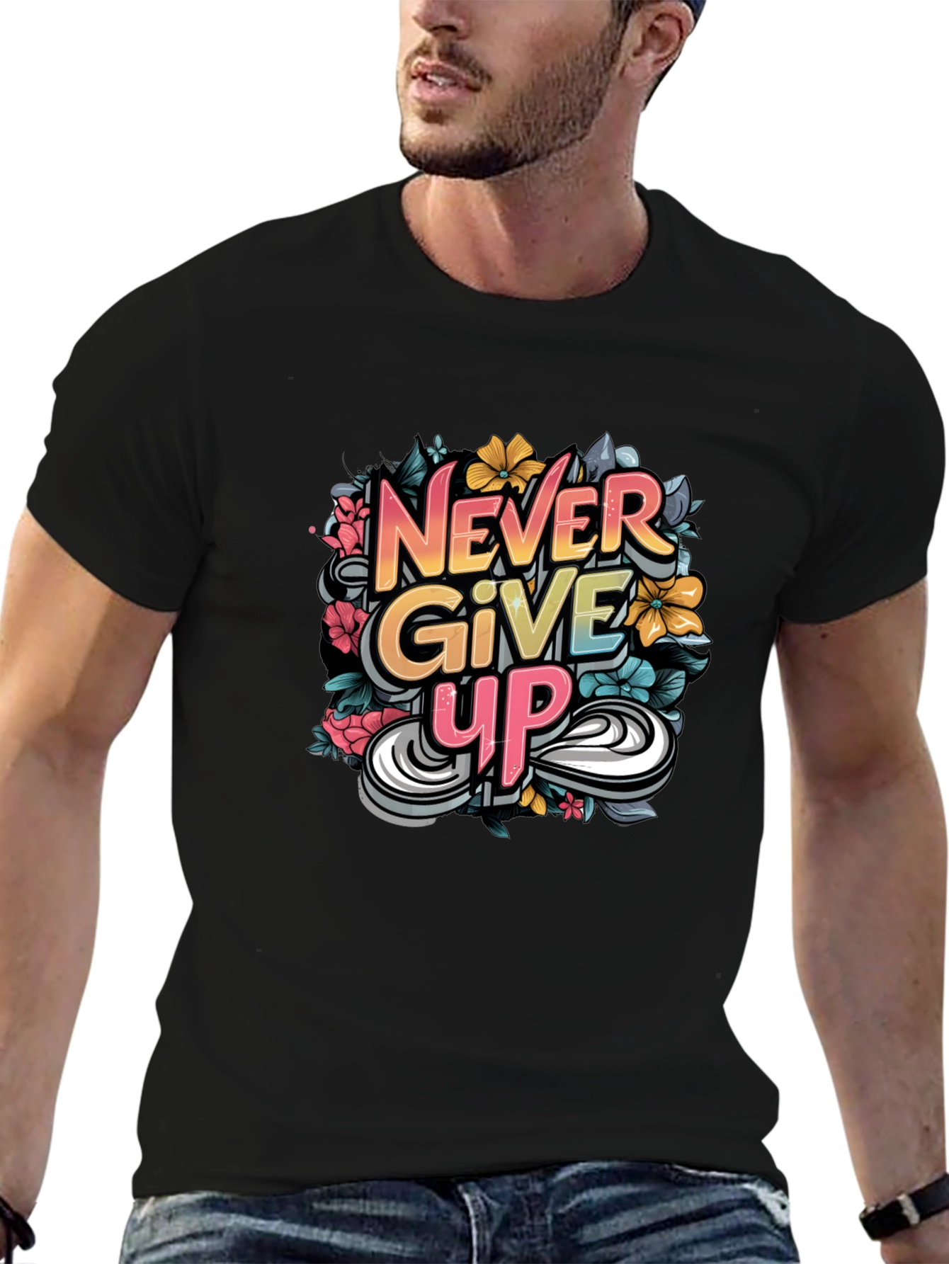 Never Give Up Graphic Print Tee