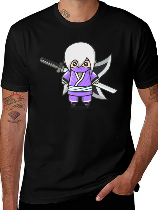 Ninja Cartoon Graphic T-Shirt - Black Cotton Tee