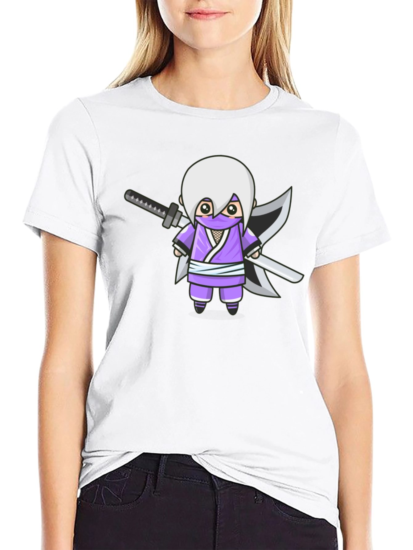 Ninja Cartoon Graphic T-Shirt - Black Cotton Tee