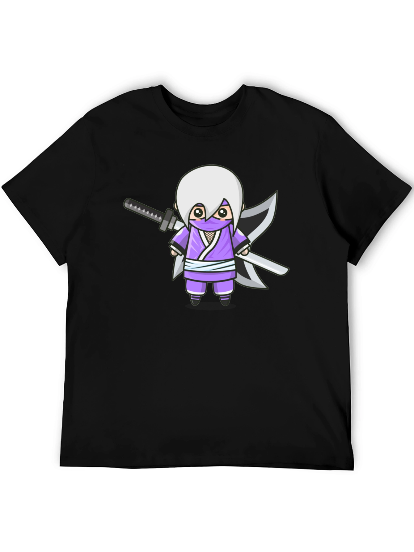 Ninja Cartoon Graphic T-Shirt - Black Cotton Tee