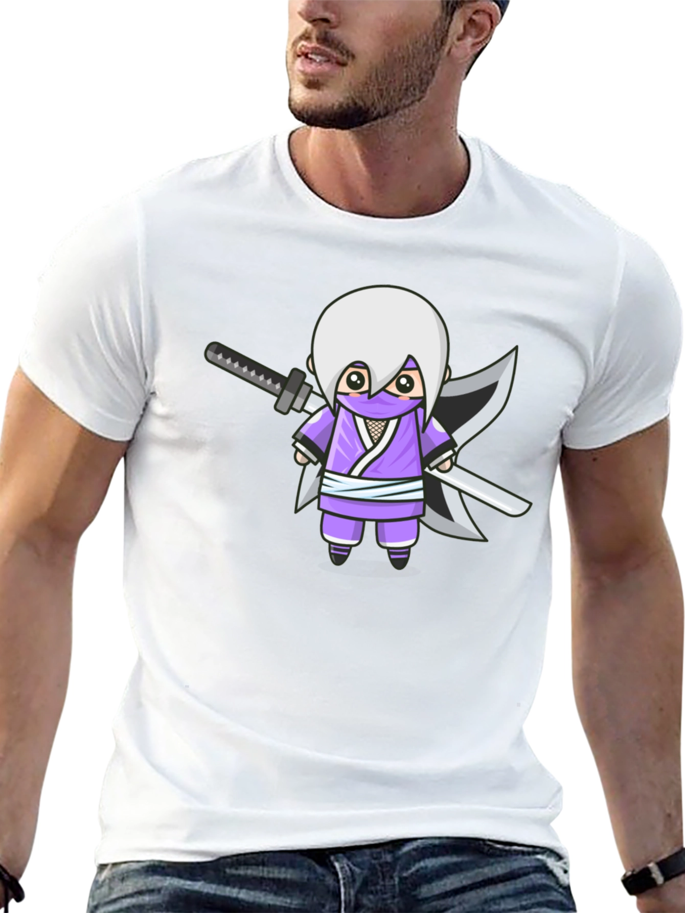 Ninja Cartoon Graphic T-Shirt - Black Cotton Tee
