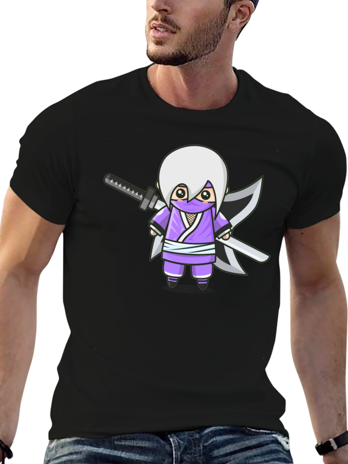 Ninja Cartoon Graphic T-Shirt - Black Cotton Tee