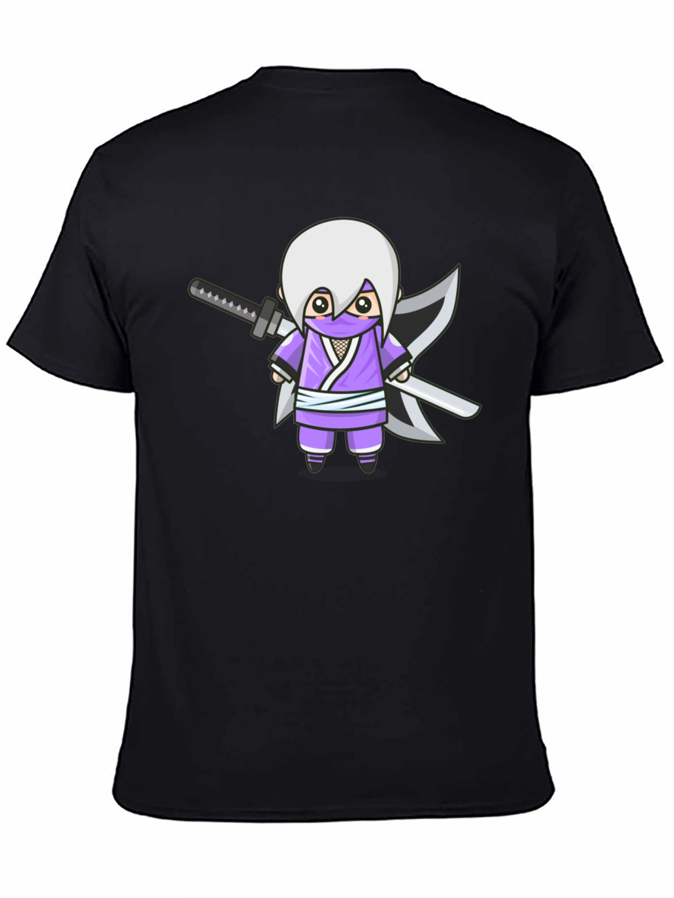 Ninja Cartoon Graphic T-Shirt - Black Cotton Tee