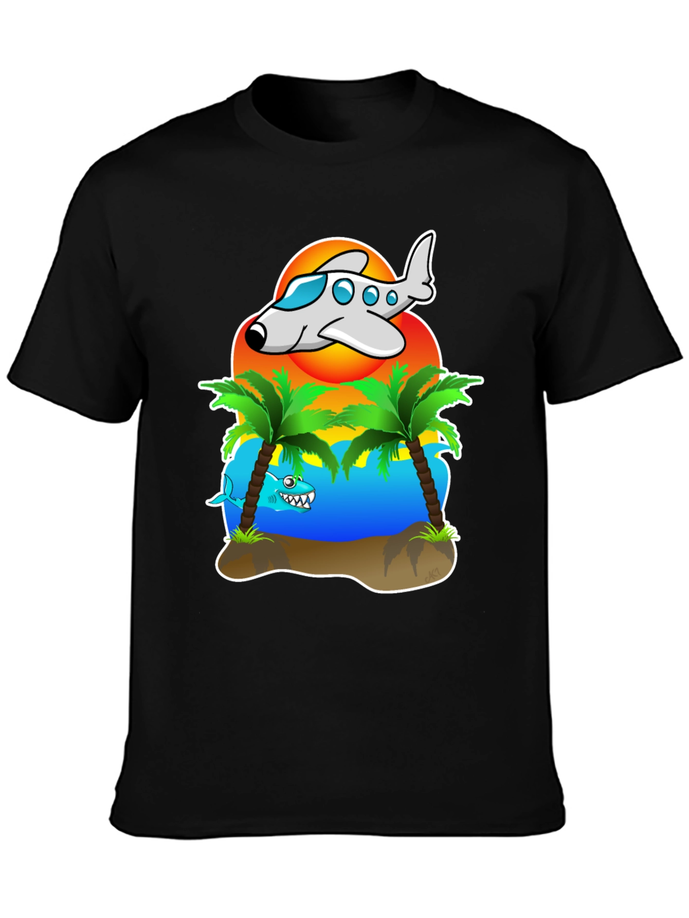 Tropical Getaway T-Shirt - Airplane & Shark Design